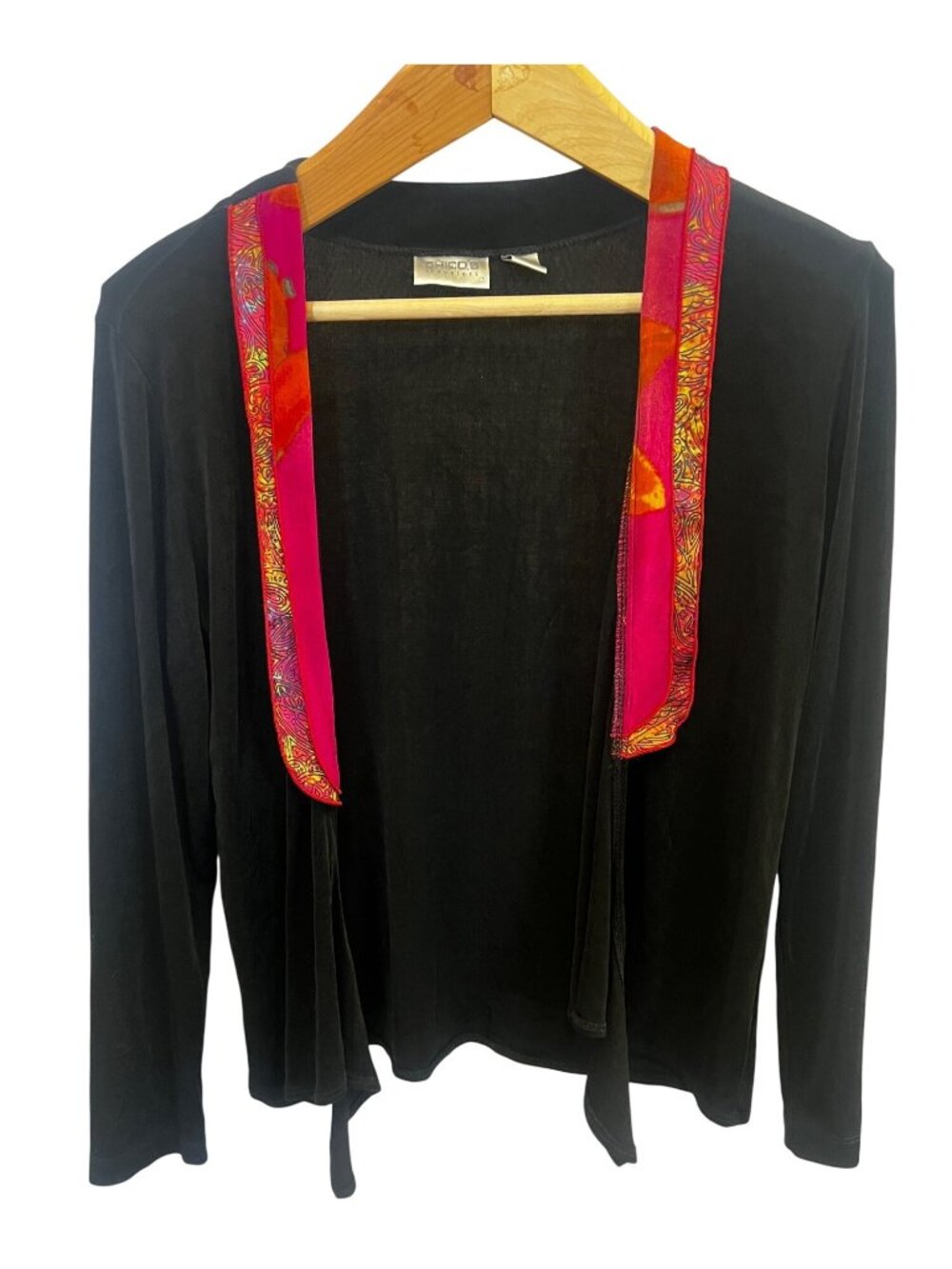 CHICO'S open front cardigan jacket, traveler's, Y2K, decorative trim, size 1